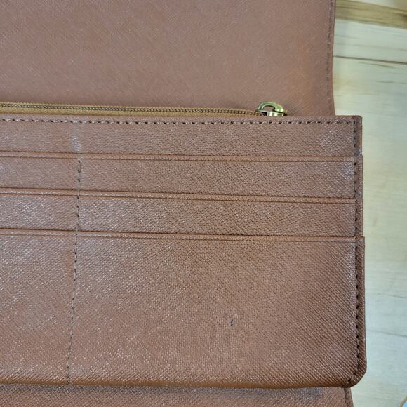 Fossil Leather Checkbook Wallet Womens 7" Brown Trifold Cash Card ID Slots - Picture 6 of 12